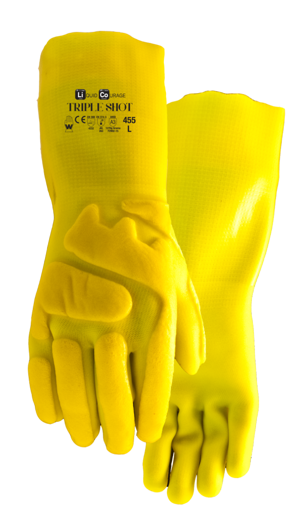 TRIPLE SHOT A3 HI VIS SANDY PVC PADDED BACK OF HAND CHEMICAL - XXL<span class=' ItemWarning' style='display:block;'>Item is usually in stock, but we&#39;ll be in touch if there&#39;s a problem<br /></span>