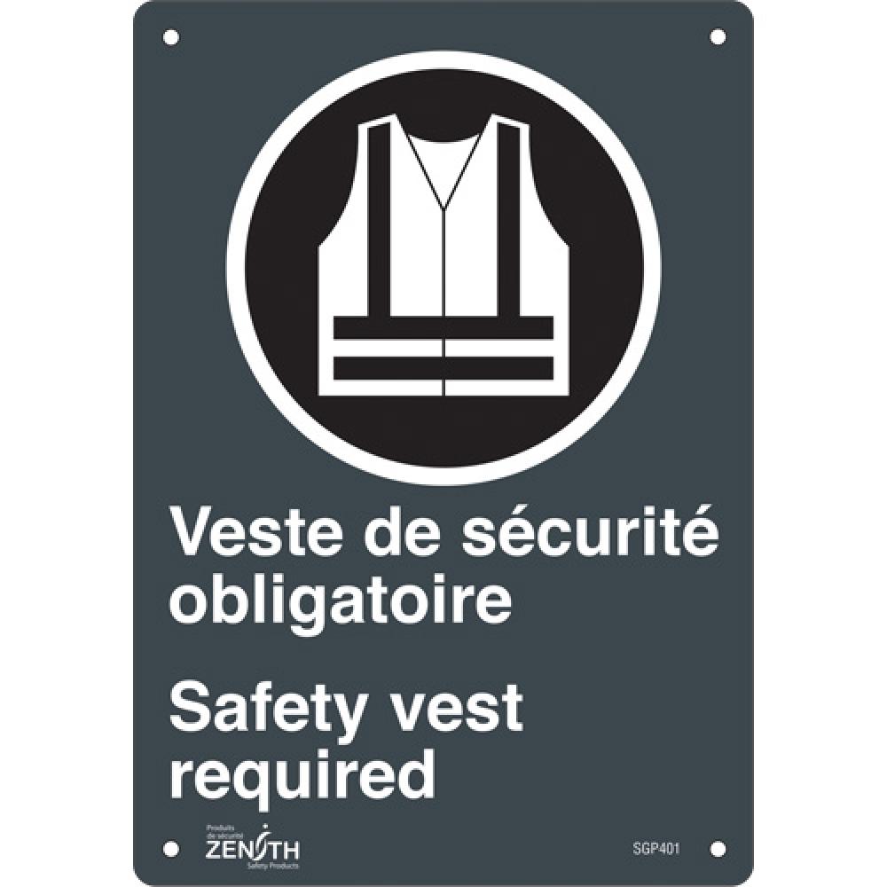 &#34;Port du dossard obligatoire/Safety Vest Required&#34; Sign<span class=' ItemWarning' style='display:block;'>Item is usually in stock, but we&#39;ll be in touch if there&#39;s a problem<br /></span>