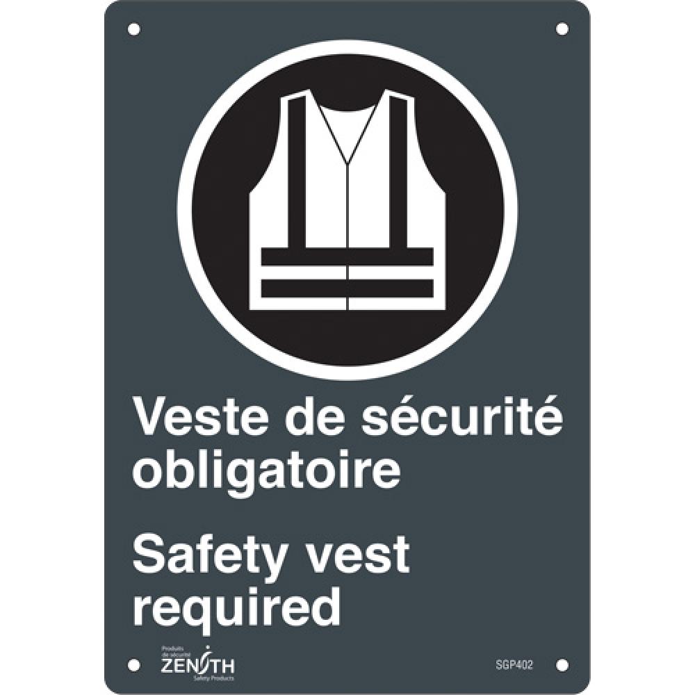 &#34;Port du dossard obligatoire/Safety Vest Required&#34; Sign<span class=' ItemWarning' style='display:block;'>Item is usually in stock, but we&#39;ll be in touch if there&#39;s a problem<br /></span>