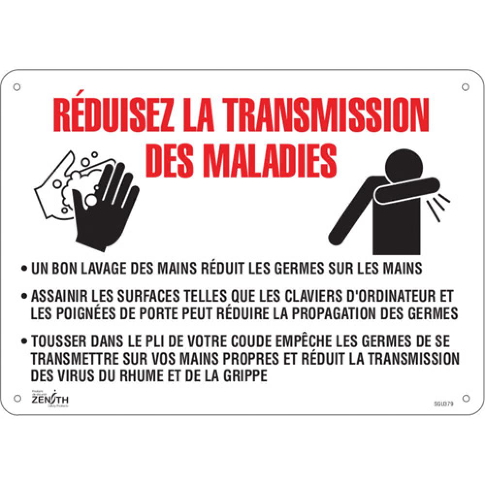 SIGN 10&#34;X14&#34; REDUCE DISEASE TRANSMISSION, FR, PL<span class='Notice ItemWarning' style='display:block;'>Item has been discontinued<br /></span>