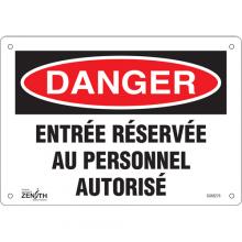 Zenith Safety Products SGM276 - "Entrée Réservée Au Personnel Autorisé" Sign