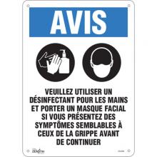 Zenith Safety Products SGU368 - SIGN 14"X10" NOTICE HANDSANITIZER FACEMASK,FR,AL