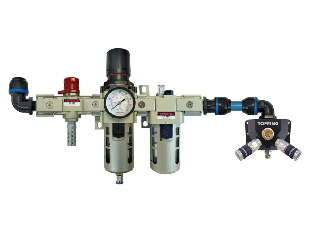 FRL Unit and Wall Manifold With 2 Steel Couplers 1/4 Industrial for 25 mm S08<span class=' ItemWarning' style='display:block;'>Item is usually in stock, but we&#39;ll be in touch if there&#39;s a problem<br /></span>