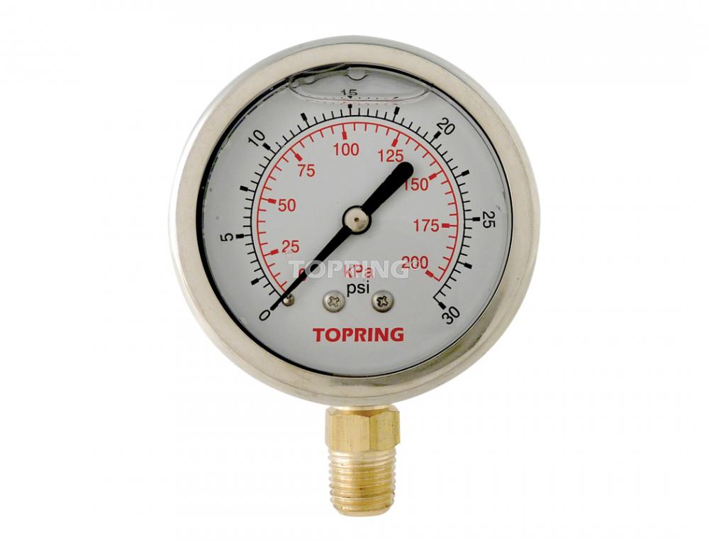 2 1/2 In. Stainless Steel Liquid Filled Pressure Gauge With Glycerin 0 to 30 PSI<span class=' ItemWarning' style='display:block;'>Item is usually in stock, but we&#39;ll be in touch if there&#39;s a problem<br /></span>