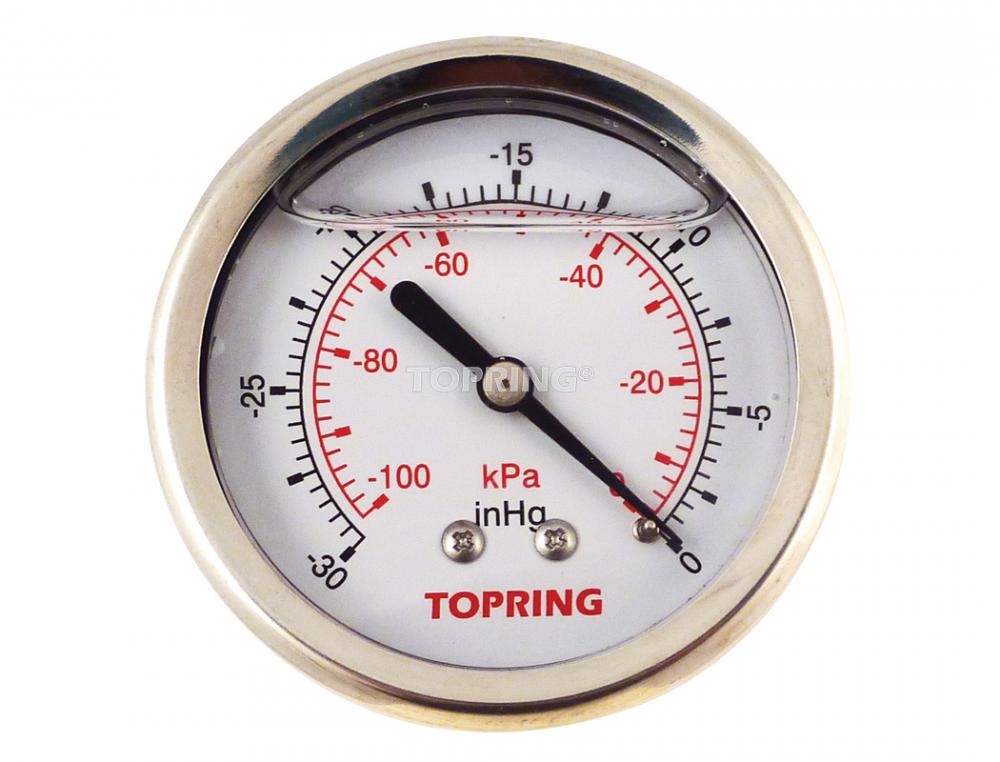 2 1/2 In. Stainless Steel Liquid Filled Pressure Gauge With Glycerin 0 to 30 Hg<span class=' ItemWarning' style='display:block;'>Item is usually in stock, but we&#39;ll be in touch if there&#39;s a problem<br /></span>