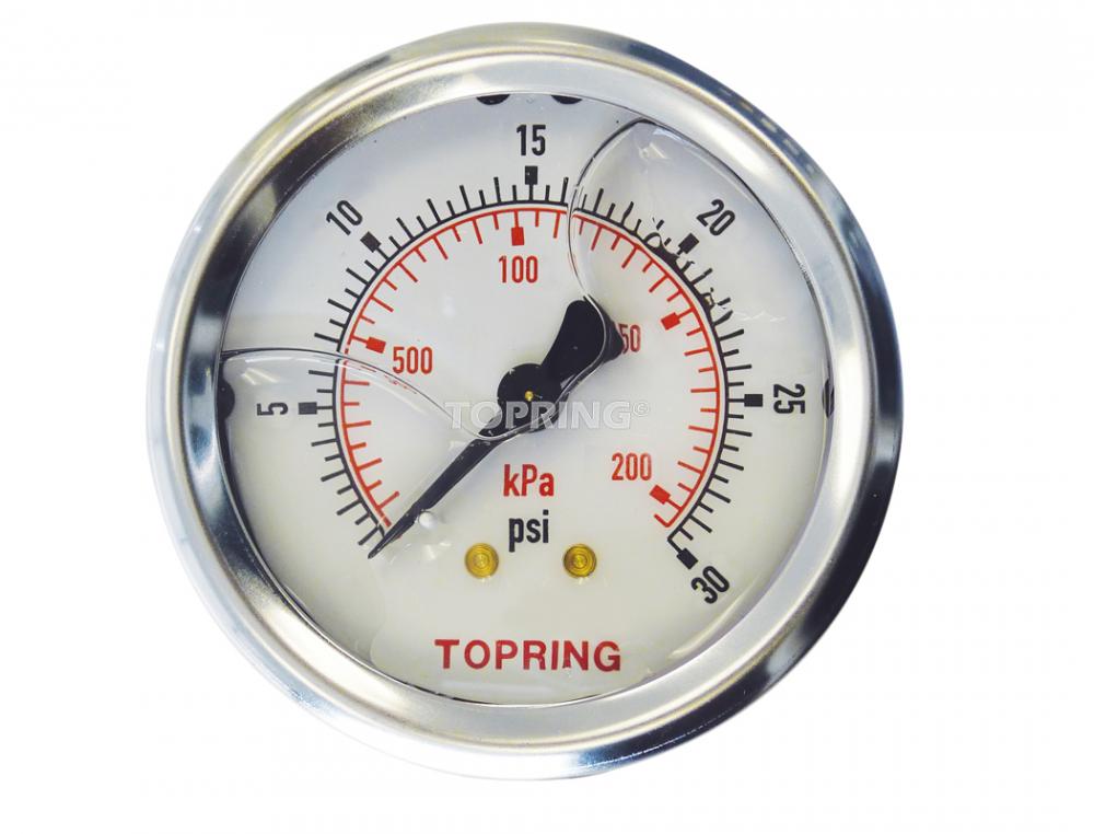 2 1/2 In. Stainless Steel Liquid Filled Pressure Gauge With Glycerin 0 to 30 PSI<span class=' ItemWarning' style='display:block;'>Item is usually in stock, but we&#39;ll be in touch if there&#39;s a problem<br /></span>