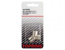 Topring 62.850C - 2-Way Brass Air Splitter 1/4 (F) NPT With 1/4 (F) NPT Outlet