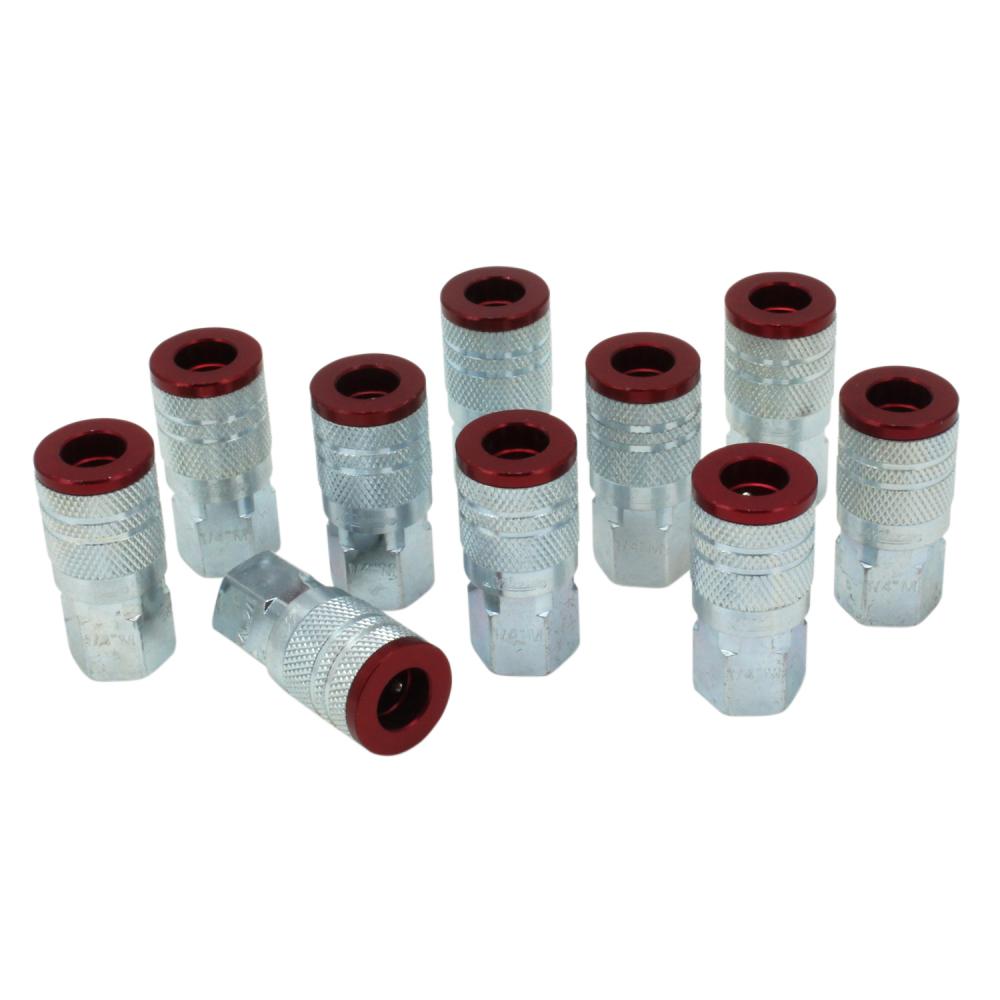 ColorFit® Pneumatic Couplers - (M-style, Red) - 1/4&#34; NPT Female, (Box of 10)<span class=' ItemWarning' style='display:block;'>Item is usually in stock, but we&#39;ll be in touch if there&#39;s a problem<br /></span>