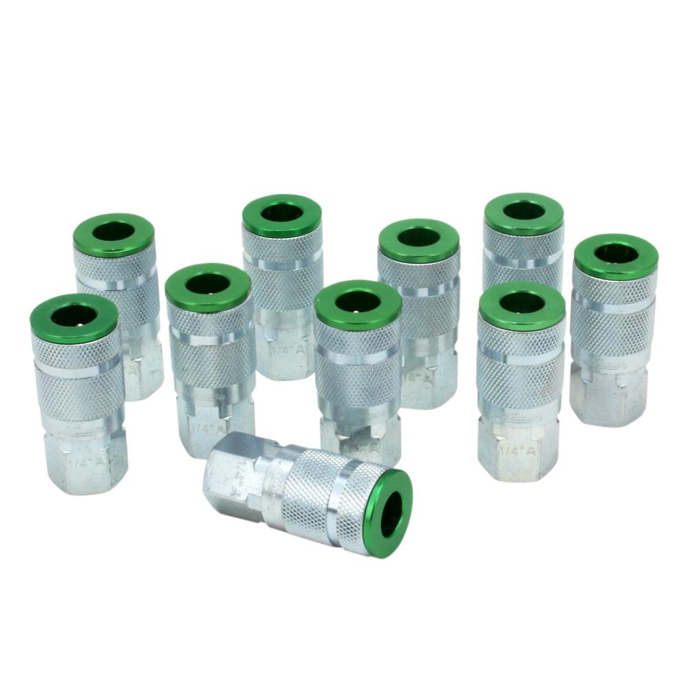 ColorFit® Pneumatic Couplers - (A-style, Green) - 1/4&#34; NPT Female, (Box of 10)<span class=' ItemWarning' style='display:block;'>Item is usually in stock, but we&#39;ll be in touch if there&#39;s a problem<br /></span>