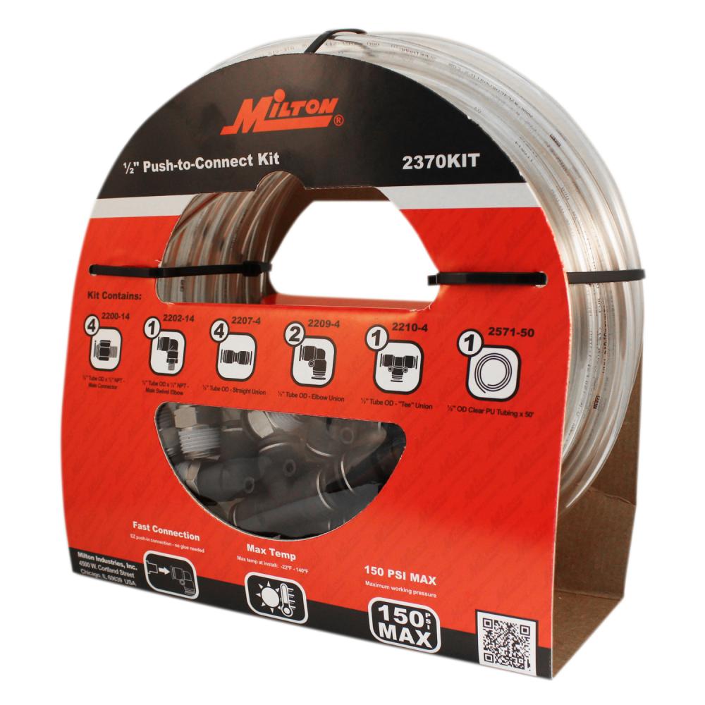 Milton® 2370KIT 50 Foot 1/2&#34; OD Push to Connect Tubing Kit - 13 Piece<span class=' ItemWarning' style='display:block;'>Item is usually in stock, but we&#39;ll be in touch if there&#39;s a problem<br /></span>