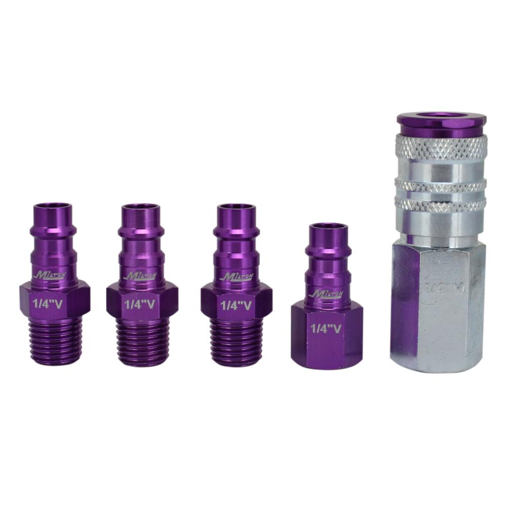 ColorFit® HIGHFLOWPRO™ Coupler & Plug Kit (5 Piece), Hi-Flo V-Style 1/4&#34; NPT Purple<span class=' ItemWarning' style='display:block;'>Item is usually in stock, but we&#39;ll be in touch if there&#39;s a problem<br /></span>