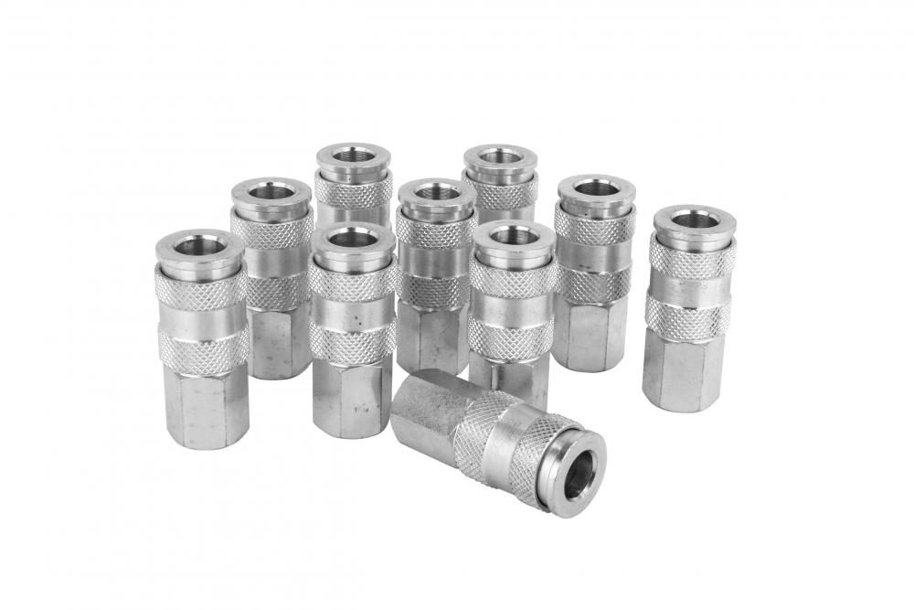 1/4&#34; FNPT High Flow (V-Style) Quick-Connect Steel Coupler -Box of 10<span class=' ItemWarning' style='display:block;'>Item is usually in stock, but we&#39;ll be in touch if there&#39;s a problem<br /></span>