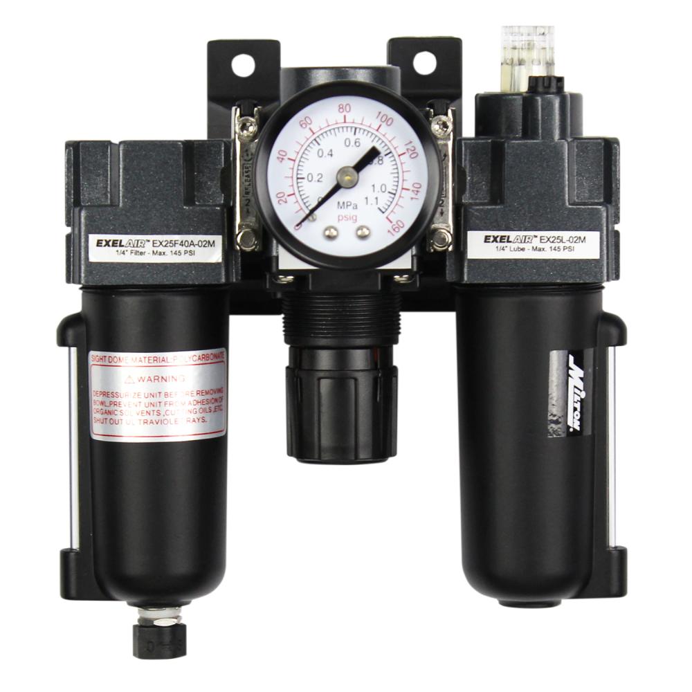 EXELAIR® by Milton® FRL (Mini) Air Filter, Regulator, and Lubricator System - 1/4&#34; NPT<span class='Notice ItemWarning' style='display:block;'>Item has been discontinued<br /></span>