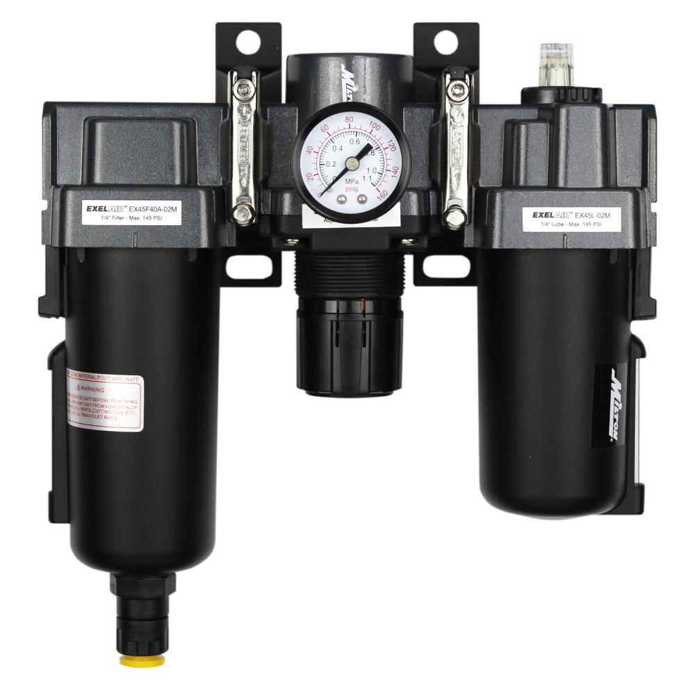 EXELAIR® by Milton® FRL Air Filter, Regulator, and Lubricator System - 1/4&#34; NPT<span class='Notice ItemWarning' style='display:block;'>Item has been discontinued<br /></span>