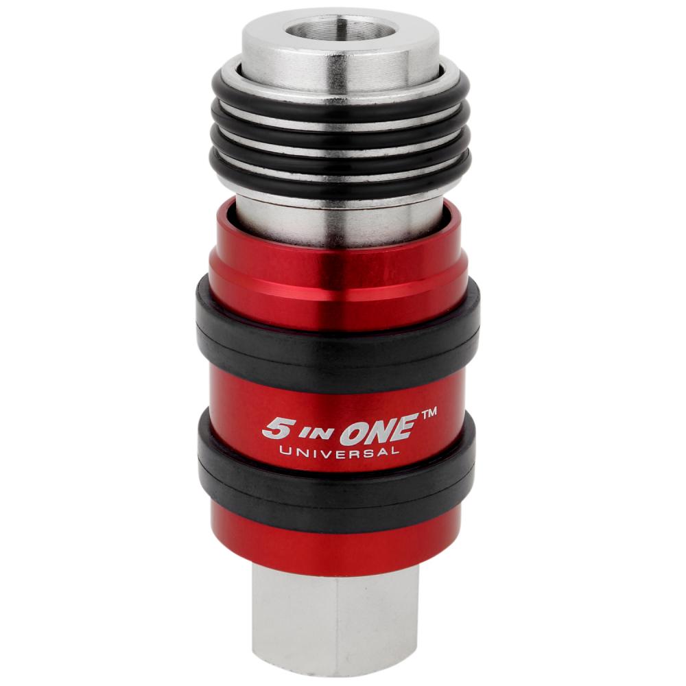 5 In ONE™ Universal Safety Exhaust Quick-Connect Industrial Coupler, 1/4&#34; Body 3/8&#34; FNPT<span class=' ItemWarning' style='display:block;'>Item is usually in stock, but we&#39;ll be in touch if there&#39;s a problem<br /></span>