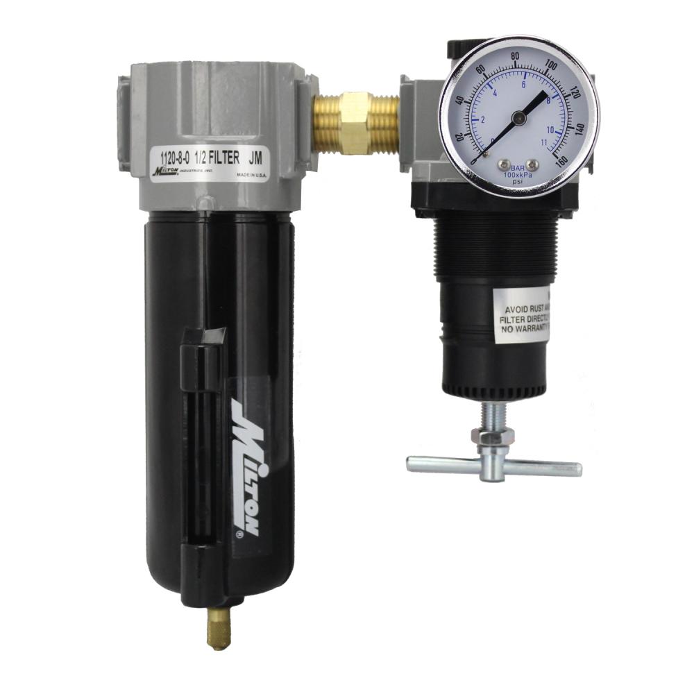 Milton Compressed Air Filter Regulator Duo Combo, 1/2&#34; NPT 250 PSI/100 SCFM Metal Bowl<span class=' ItemWarning' style='display:block;'>Item is usually in stock, but we&#39;ll be in touch if there&#39;s a problem<br /></span>