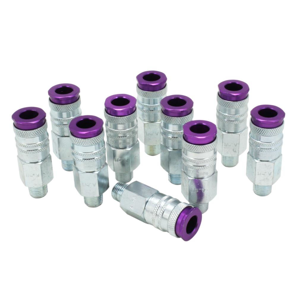 ColorFit® 765VC Pneumatic Coupler - (V-Style, Purple) - 1/4&#34; NPT Male, (Box of 10)<span class=' ItemWarning' style='display:block;'>Item is usually in stock, but we&#39;ll be in touch if there&#39;s a problem<br /></span>