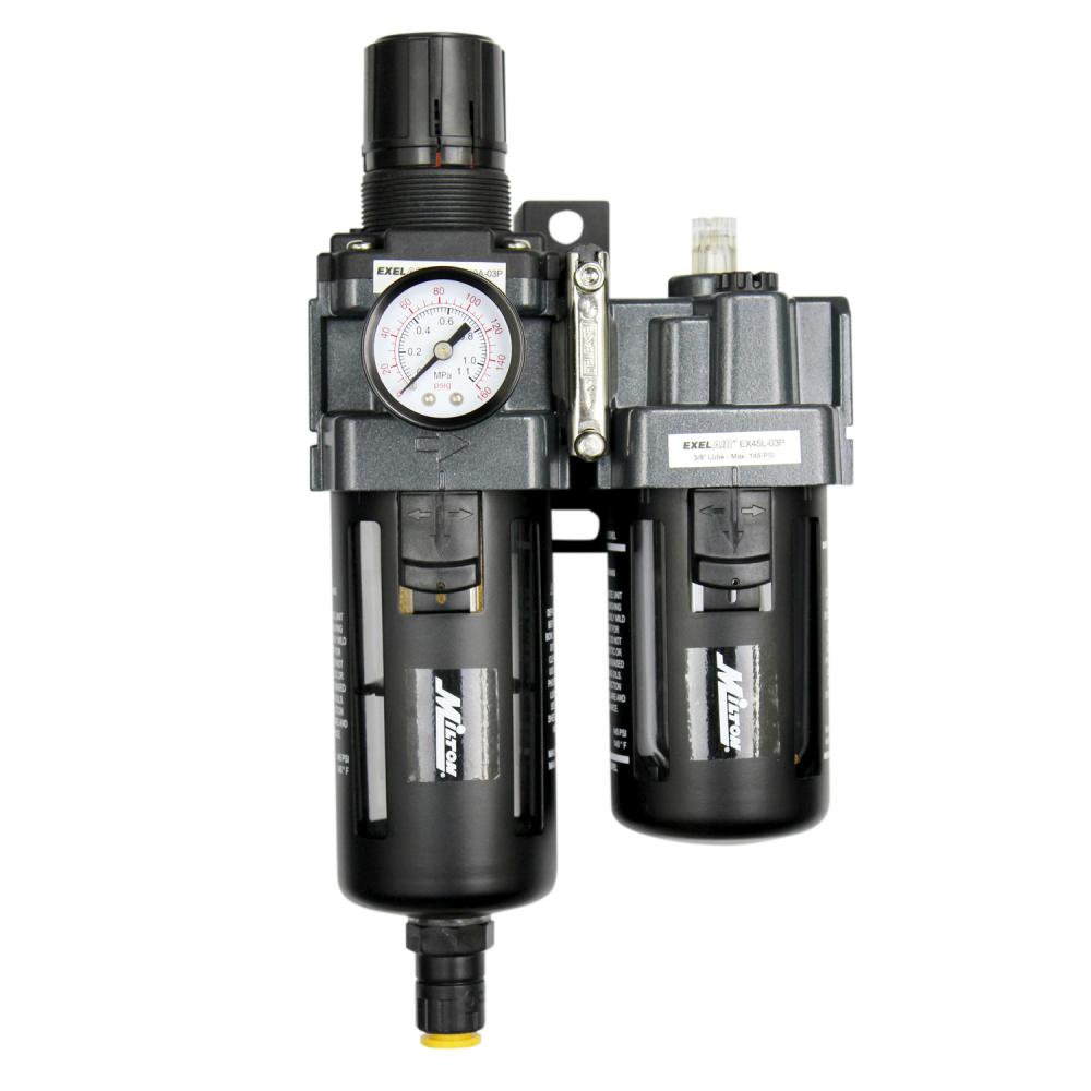 EXELAIR® FRL Piggyback Air Filter & Regulator w/Lubricator, 3/8&#34; NPT, Polycarbonate Bowl, Automa<span class=' ItemWarning' style='display:block;'>Item is usually in stock, but we&#39;ll be in touch if there&#39;s a problem<br /></span>