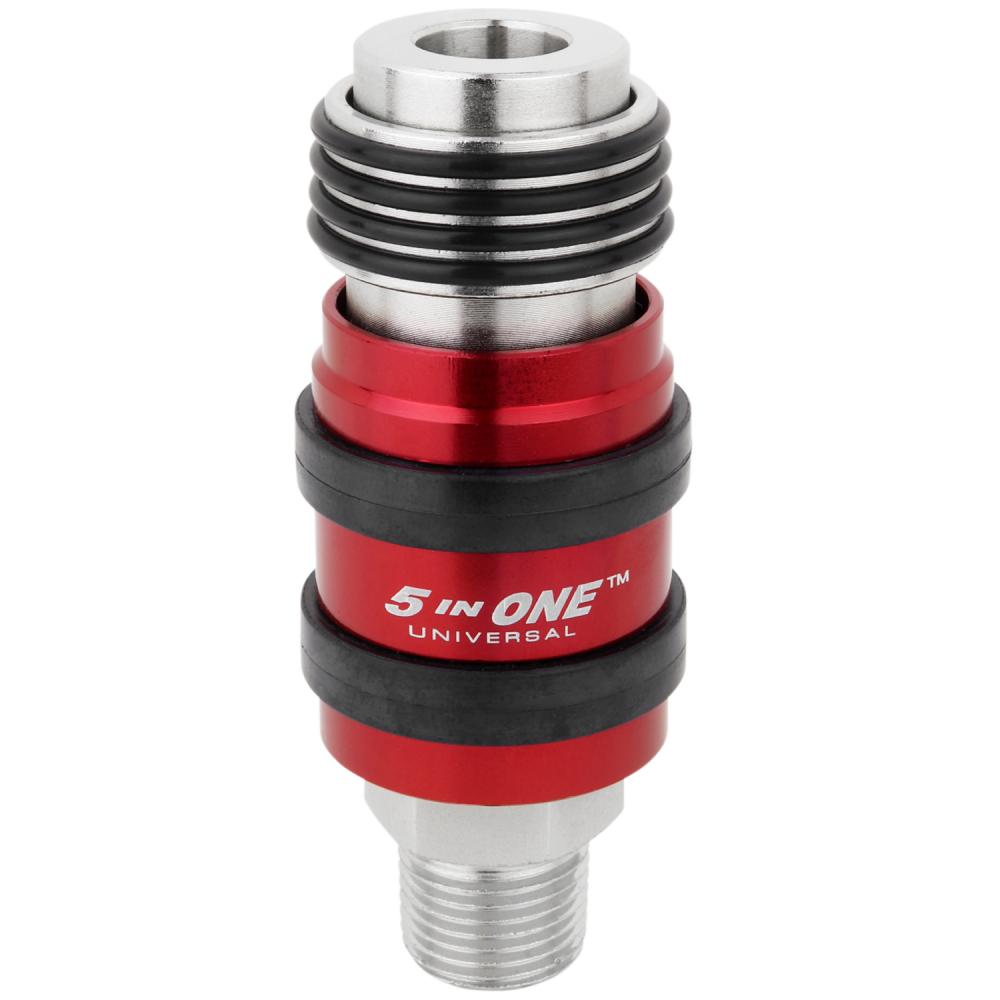 5 In ONE™ Universal Safety Exhaust Quick-Connect Industrial Coupler, 1/4&#34; Body 3/8&#34; MNPT<span class=' ItemWarning' style='display:block;'>Item is usually in stock, but we&#39;ll be in touch if there&#39;s a problem<br /></span>