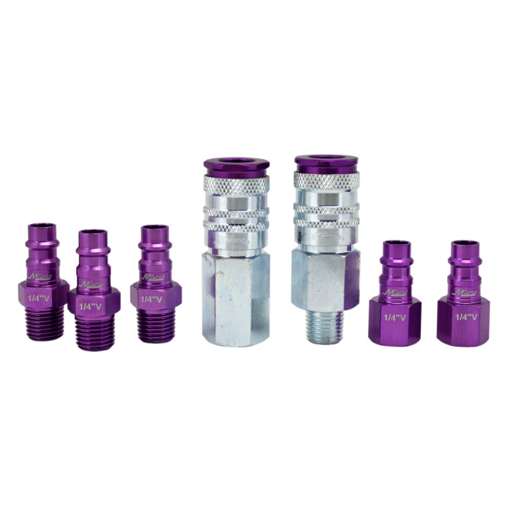 ColorFit® HIGHFLOWPRO™ Coupler & Plug Kit (7 Piece), Hi-Flo V-Style 1/4&#34; NPT Purple<span class=' ItemWarning' style='display:block;'>Item is usually in stock, but we&#39;ll be in touch if there&#39;s a problem<br /></span>