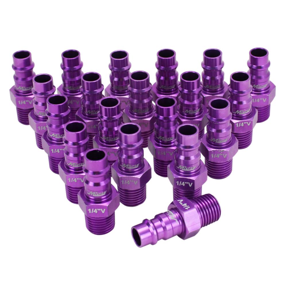 ColorFit® 760VC-20 Pneumatic Plugs - (V-Style, Purple) - 1/4&#34; NPT Male (Box of 20)<span class=' ItemWarning' style='display:block;'>Item is usually in stock, but we&#39;ll be in touch if there&#39;s a problem<br /></span>