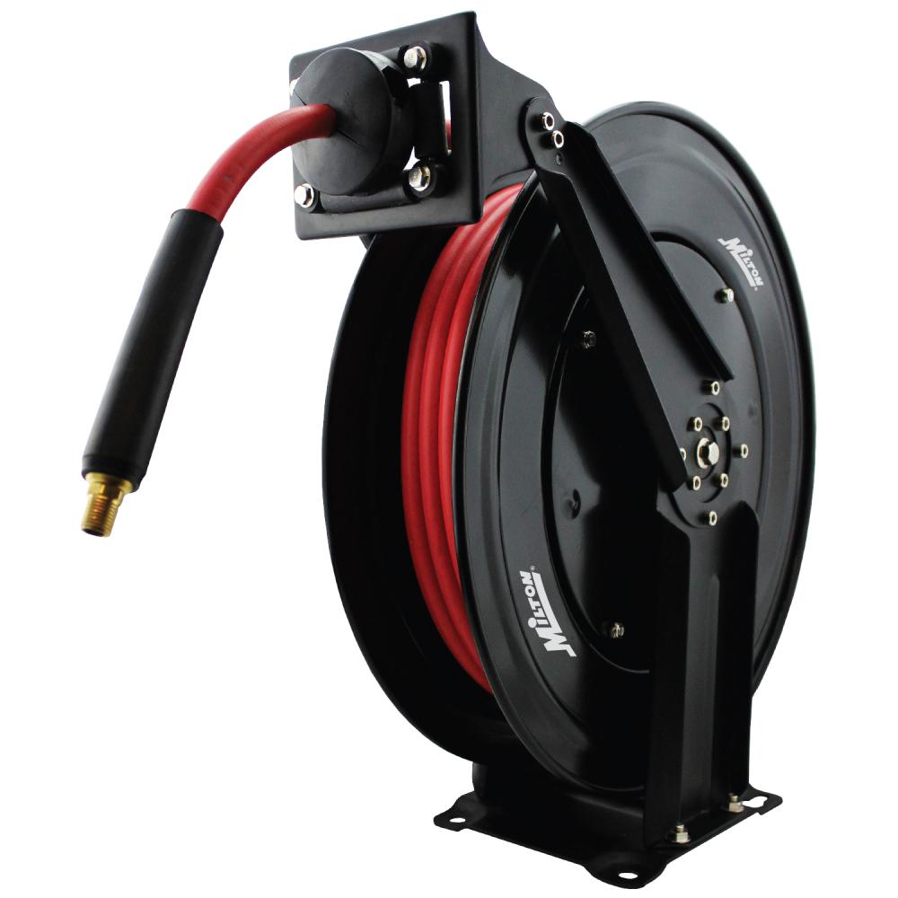 Milton Retractable Air Hose Reel, 3/8&#34; X 50 ft Rubber Hose, 300 PSI, Ceiling/Wall Mount Steel Du<span class=' ItemWarning' style='display:block;'>Item is usually in stock, but we&#39;ll be in touch if there&#39;s a problem<br /></span>