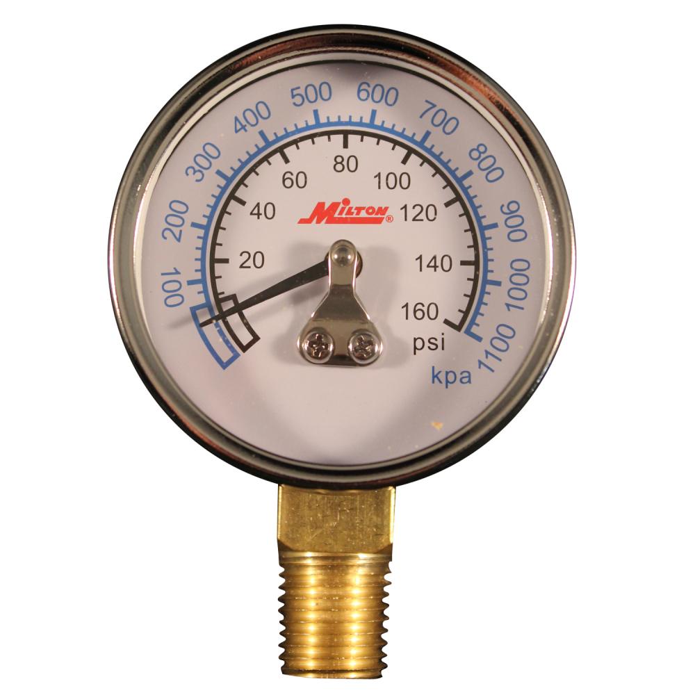 Milton High Pressure Dial Gauge 1/4-in NPT, 2-in Face Size - Bottom Mount Pressure Gauge, 160 PSI<span class=' ItemWarning' style='display:block;'>Item is usually in stock, but we&#39;ll be in touch if there&#39;s a problem<br /></span>