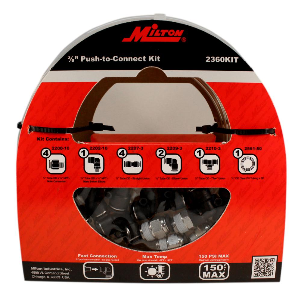 Milton® 2360KIT 50 Foot 3/8&#34; OD Push to Connect Tubing Kit - 13 Piece<span class=' ItemWarning' style='display:block;'>Item is usually in stock, but we&#39;ll be in touch if there&#39;s a problem<br /></span>