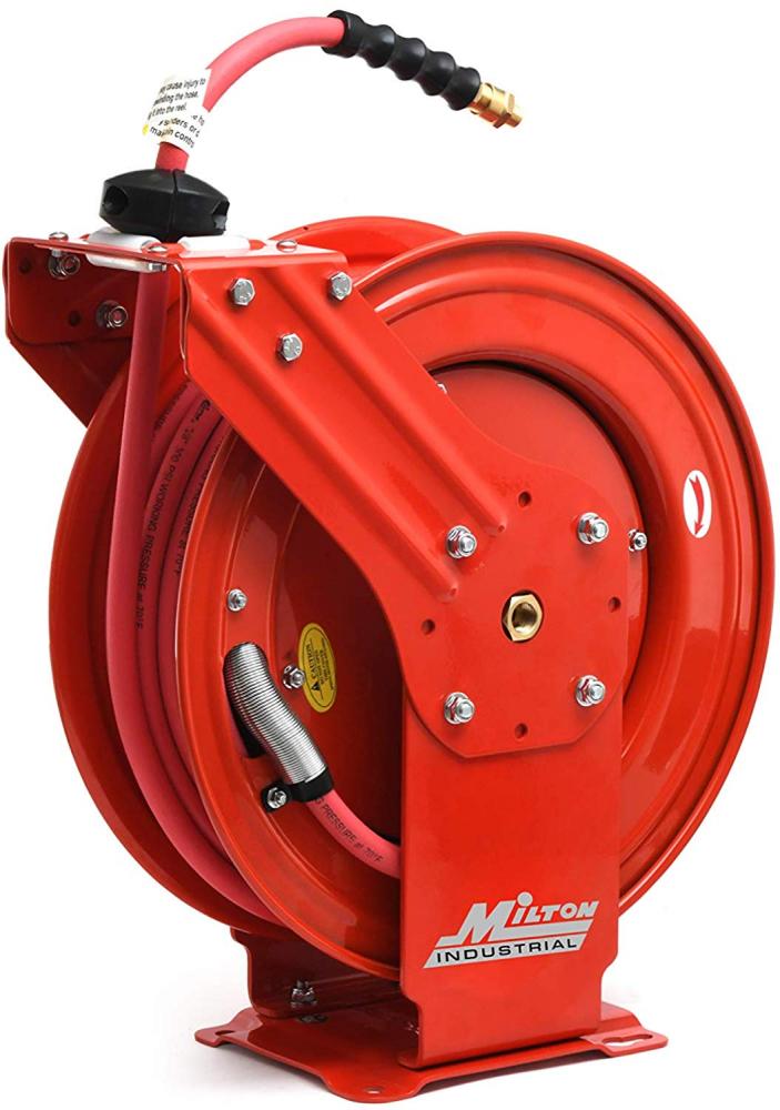 Milton Retractable Air Hose Reel, 3/8&#34; X 50 ft EPDM Hose, 300 PSI, Ceiling/Wall Mount Steel Dual<span class=' ItemWarning' style='display:block;'>Item is usually in stock, but we&#39;ll be in touch if there&#39;s a problem<br /></span>