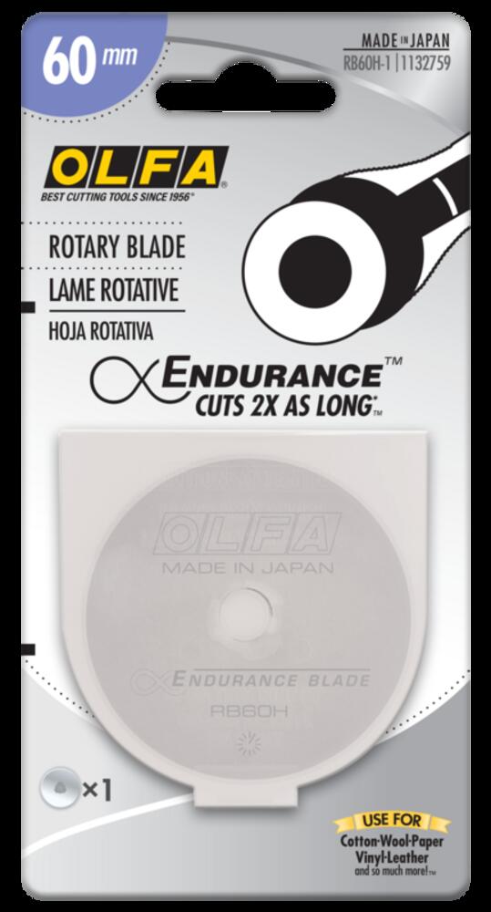 OLFA 60mm RB60H-1 Endurance Rotary Blade, 1pk<span class=' ItemWarning' style='display:block;'>Item is usually in stock, but we&#39;ll be in touch if there&#39;s a problem<br /></span>