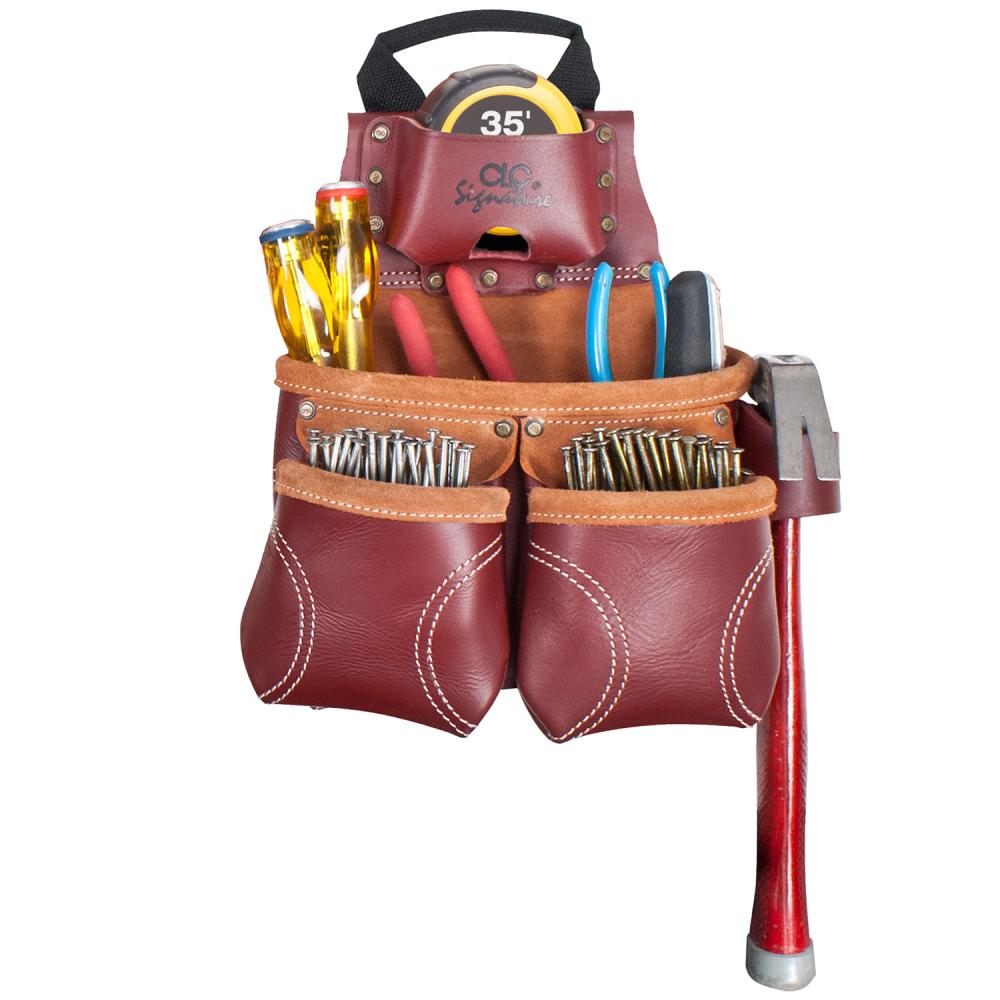 CONSTRUCTION WORKER&#39;S HEAVY-DUTY LEATHER NAIL & TOOL BAG - 10 POCKETS<span class=' ItemWarning' style='display:block;'>Item is usually in stock, but we&#39;ll be in touch if there&#39;s a problem<br /></span>