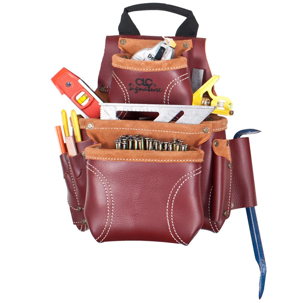 CONSTRUCTION WORKER&#39;S HEAVY-DUTY LEATHER NAIL & TOOL BAG - 8 POCKETS<span class=' ItemWarning' style='display:block;'>Item is usually in stock, but we&#39;ll be in touch if there&#39;s a problem<br /></span>