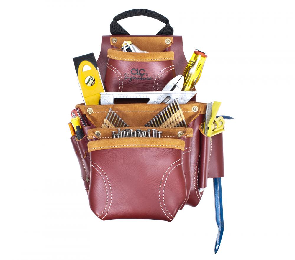 CONSTRUCTION WORKER&#39;S HEAVY-DUTY LEATHER NAIL & TOOL BAG - 9 POCKETS<span class=' ItemWarning' style='display:block;'>Item is usually in stock, but we&#39;ll be in touch if there&#39;s a problem<br /></span>