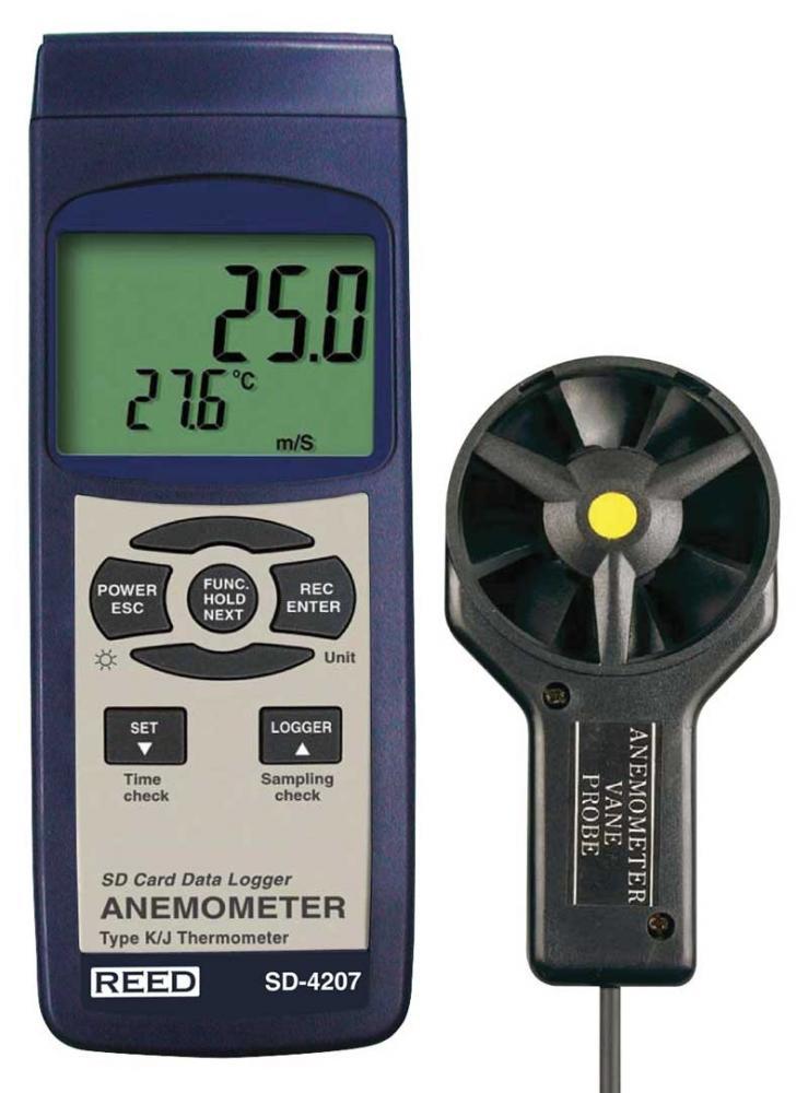 REED SD-4207 SD Series Vane Thermo-Anemometer, Datalogger, with Temperature<span class=' ItemWarning' style='display:block;'>Item is usually in stock, but we&#39;ll be in touch if there&#39;s a problem<br /></span>