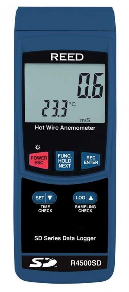 REED R4500SD Data Logging Hot Wire Thermo-Anemometer<span class=' ItemWarning' style='display:block;'>Item is usually in stock, but we&#39;ll be in touch if there&#39;s a problem<br /></span>