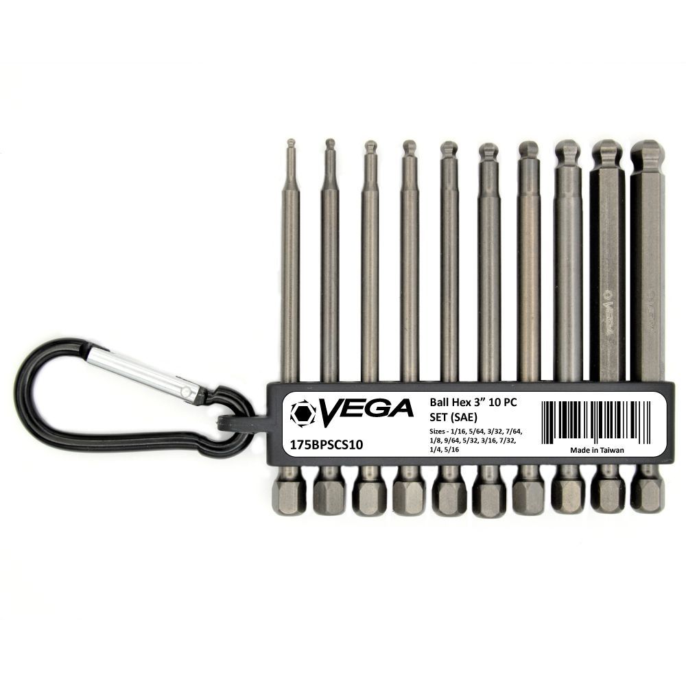 Vega Ball-End Hex Hex x 3&#34; 10pc Set (SAE)<span class=' ItemWarning' style='display:block;'>Item is usually in stock, but we&#39;ll be in touch if there&#39;s a problem<br /></span>