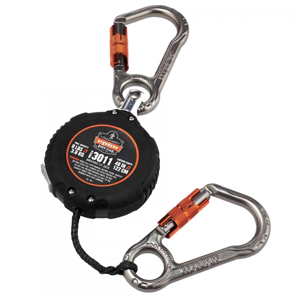 3011 Standard Black Retractable Lanyard - Dual Carabiners - 8lbs<span class=' ItemWarning' style='display:block;'>Item is usually in stock, but we&#39;ll be in touch if there&#39;s a problem<br /></span>