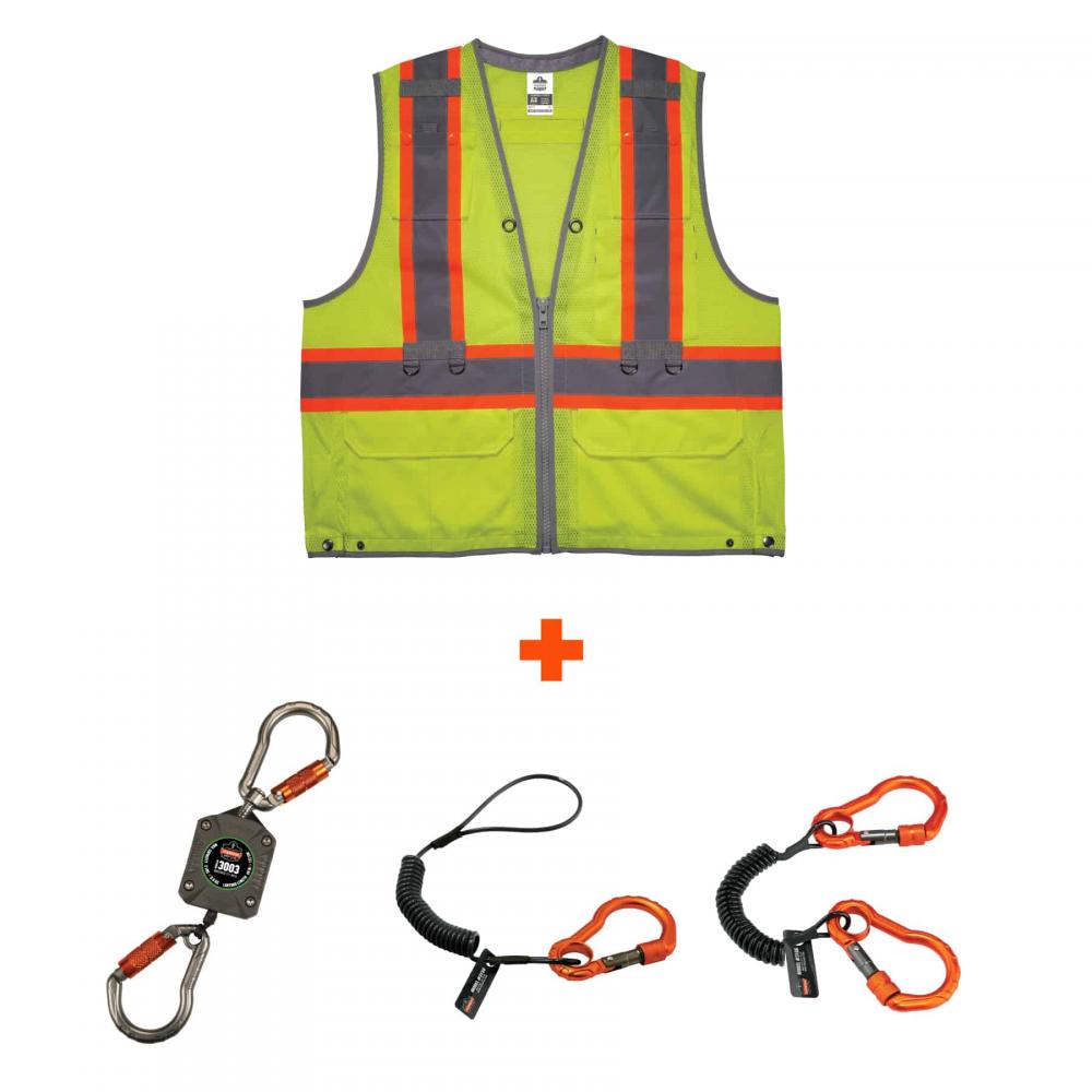 8231TVK L/XL Lime Class 2 Hi-Vis Tool Tethering Safety Vest Kit<span class=' ItemWarning' style='display:block;'>Item is usually in stock, but we&#39;ll be in touch if there&#39;s a problem<br /></span>