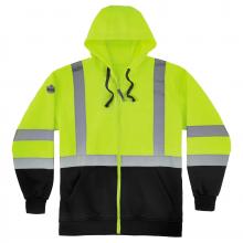 Ergodyne 21844 - 8372 L Lime Class 3 Hooded Sweatshirt Black Bottom - Zipper