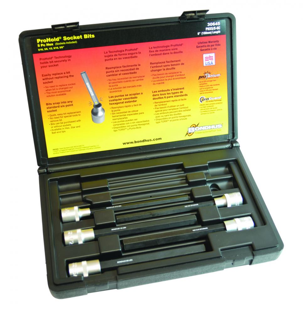 BONDHUS 5PC 6&#34; HEX BIT & SOCKET SET (5/16 - 5/8&#34;)<span class=' ItemWarning' style='display:block;'>Item is usually in stock, but we&#39;ll be in touch if there&#39;s a problem<br /></span>