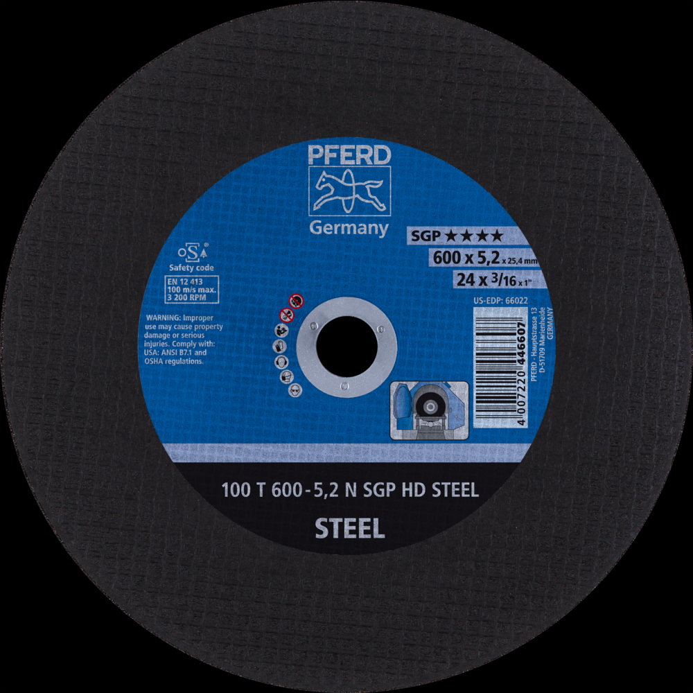 PFERD Large Diameter Cut-Off Wheel 24&#34; x 1/4 x 1, SGP HD STEEL, N, Aluminum oxide<span class=' ItemWarning' style='display:block;'>Item is usually in stock, but we&#39;ll be in touch if there&#39;s a problem<br /></span>