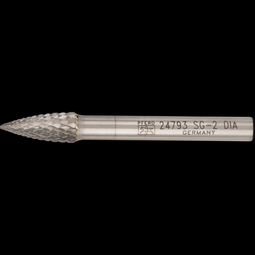 PFERD Carbide Bur SG-2 Pointed Tree Shape Diamond Cut 5/16&#34; x 3/4&#34; x 1/4&#34; Shank<span class=' ItemWarning' style='display:block;'>Item is usually in stock, but we&#39;ll be in touch if there&#39;s a problem<br /></span>