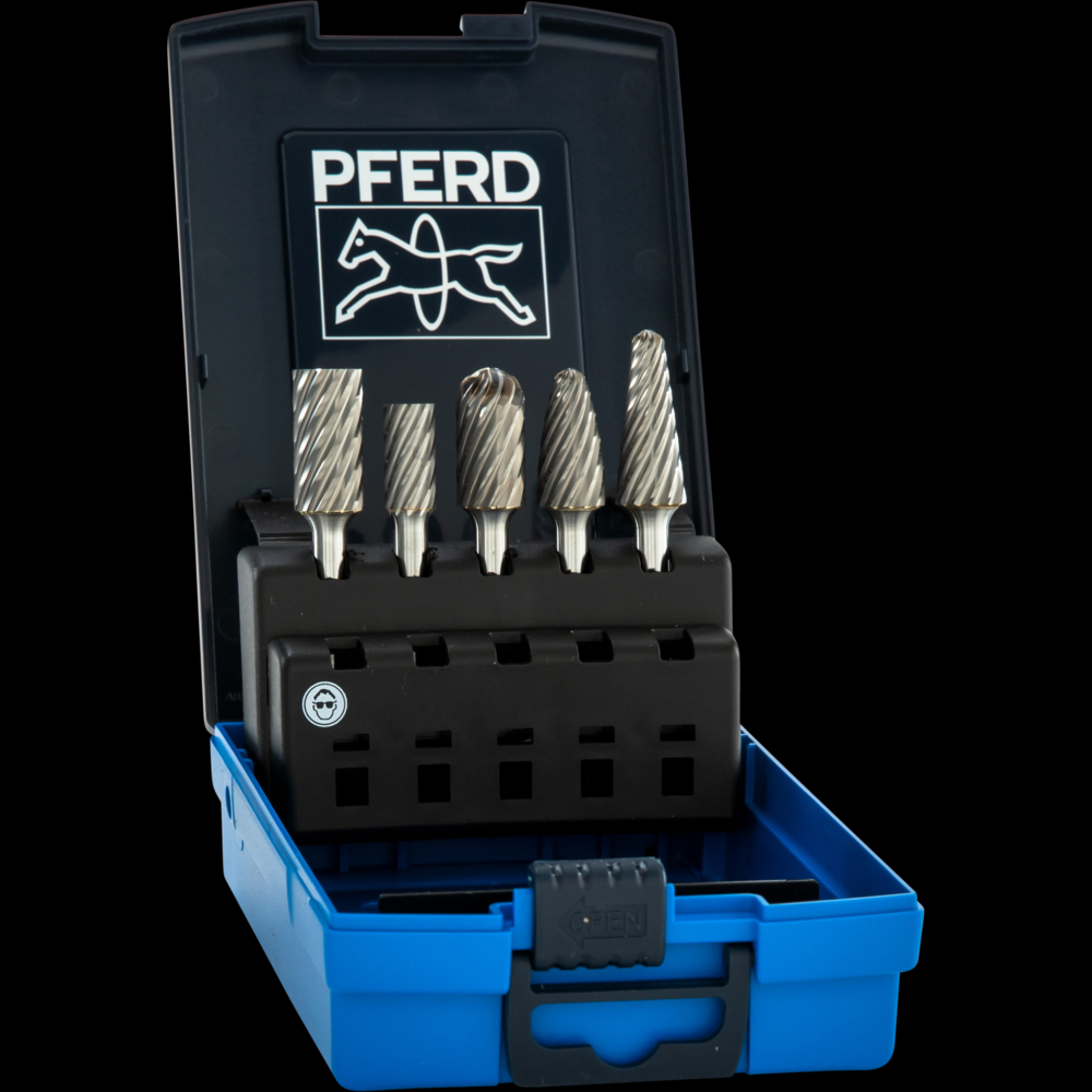 PFERD Carbide Bur Set 5 Piece INOX Cut 1/4&#34; Shank Plastic Case<span class=' ItemWarning' style='display:block;'>Item is usually in stock, but we&#39;ll be in touch if there&#39;s a problem<br /></span>