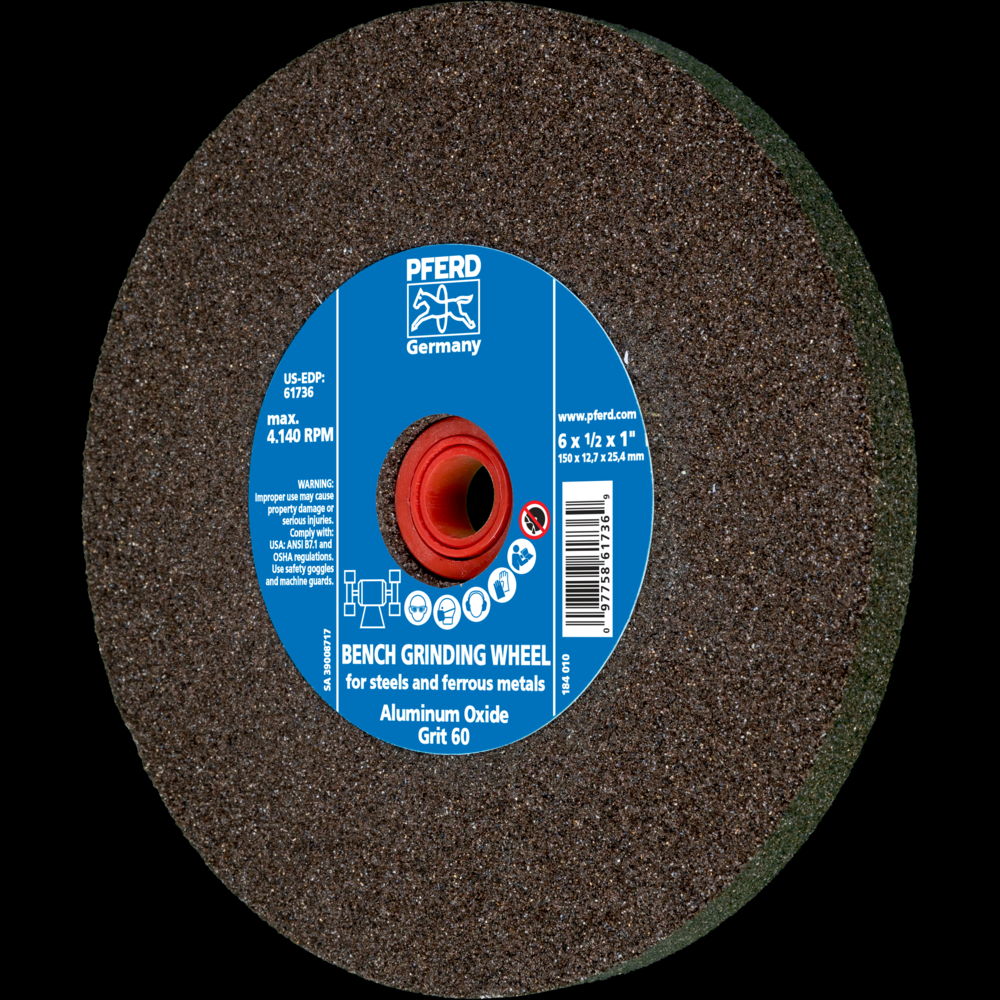 PFERD Vitrified Bench Wheel, UNIVERSAL, 6&#34; x 1/2 x 1, 60 Grit, Aluminum Oxide<span class=' ItemWarning' style='display:block;'>Item is usually in stock, but we&#39;ll be in touch if there&#39;s a problem<br /></span>