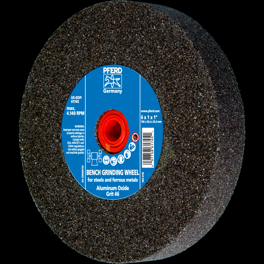 PFERD Vitrified Bench Wheel, UNIVERSAL, 6&#34; x 1 x 1, 46 Grit, Aluminum Oxide<span class=' ItemWarning' style='display:block;'>Item is usually in stock, but we&#39;ll be in touch if there&#39;s a problem<br /></span>