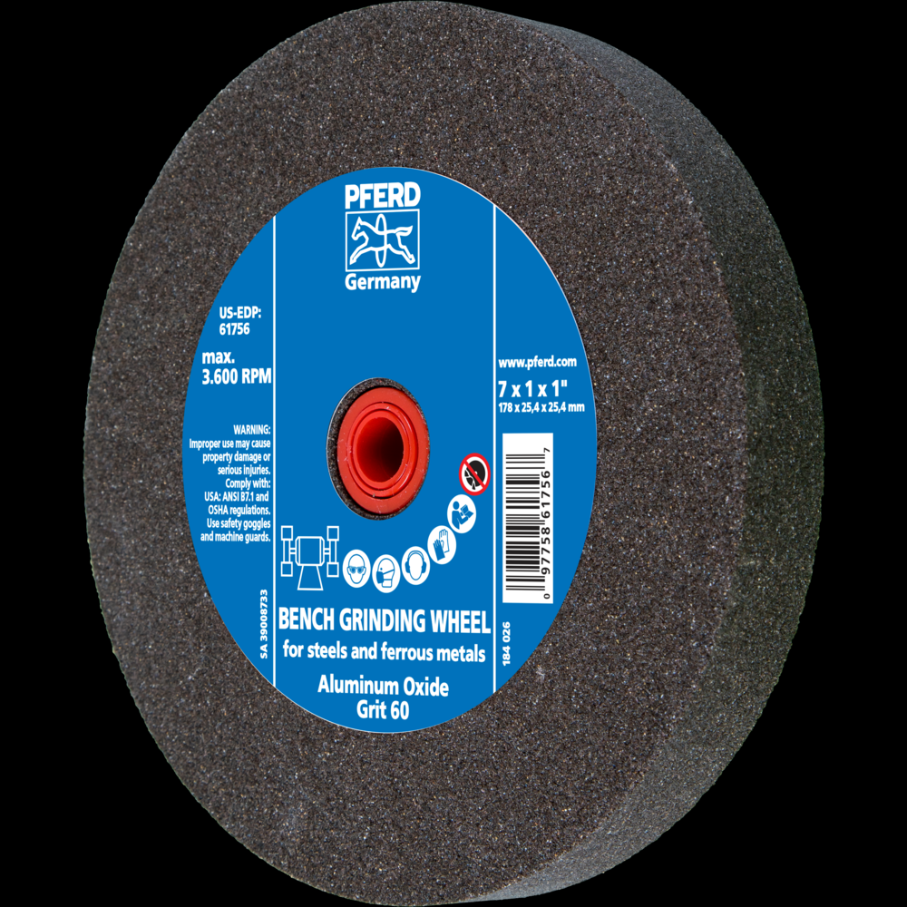 PFERD Vitrified Bench Wheel, UNIVERSAL, 7&#34; x 1 x 1, 60 Grit, Aluminum Oxide<span class=' ItemWarning' style='display:block;'>Item is usually in stock, but we&#39;ll be in touch if there&#39;s a problem<br /></span>