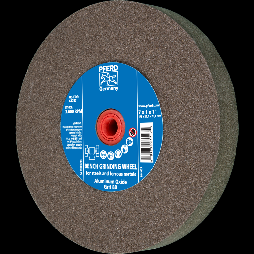 PFERD Vitrified Bench Wheel, UNIVERSAL, 7&#34; x 1 x 1, 80 Grit, Aluminum Oxide<span class=' ItemWarning' style='display:block;'>Item is usually in stock, but we&#39;ll be in touch if there&#39;s a problem<br /></span>