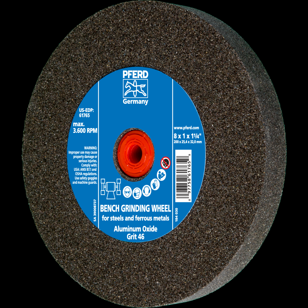 PFERD Vitrified Bench Wheel, UNIVERSAL, 8&#34; x 1 x 1-1/4, 46 Grit, Aluminum Oxide<span class=' ItemWarning' style='display:block;'>Item is usually in stock, but we&#39;ll be in touch if there&#39;s a problem<br /></span>