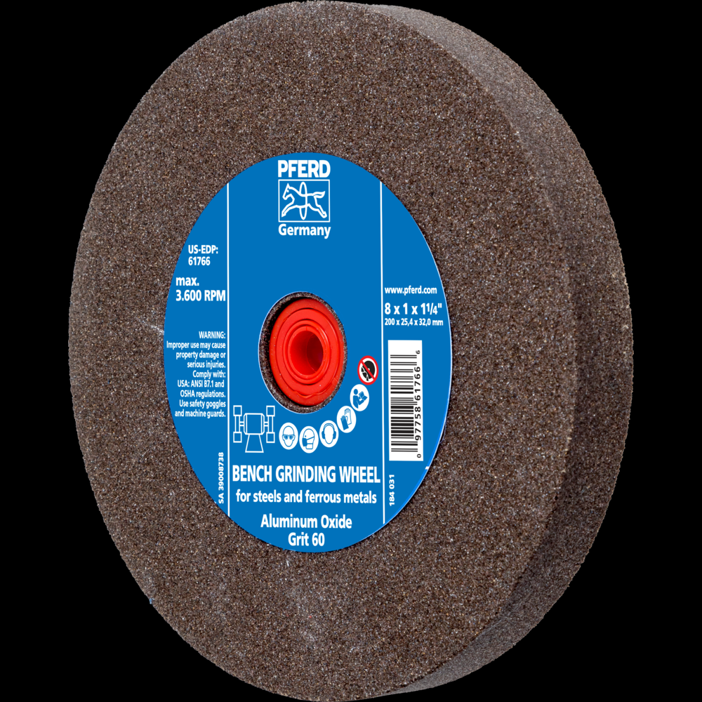 PFERD Vitrified Bench Wheel, UNIVERSAL, 8&#34; x 1 x 1-1/4, 60 Grit, Aluminum Oxide<span class=' ItemWarning' style='display:block;'>Item is usually in stock, but we&#39;ll be in touch if there&#39;s a problem<br /></span>