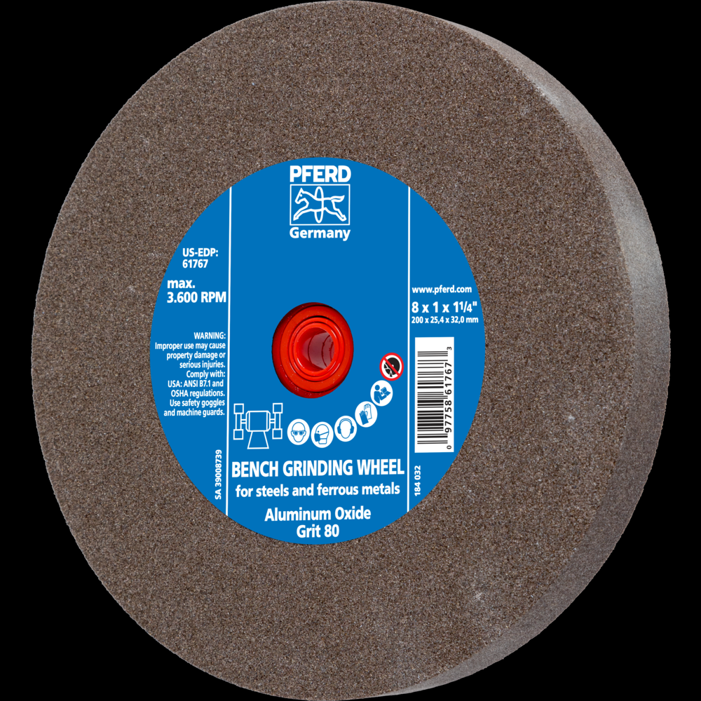 PFERD Vitrified Bench Wheel, UNIVERSAL, 8&#34; x 1 x 1-1/4, 80 Grit, Aluminum Oxide<span class=' ItemWarning' style='display:block;'>Item is usually in stock, but we&#39;ll be in touch if there&#39;s a problem<br /></span>